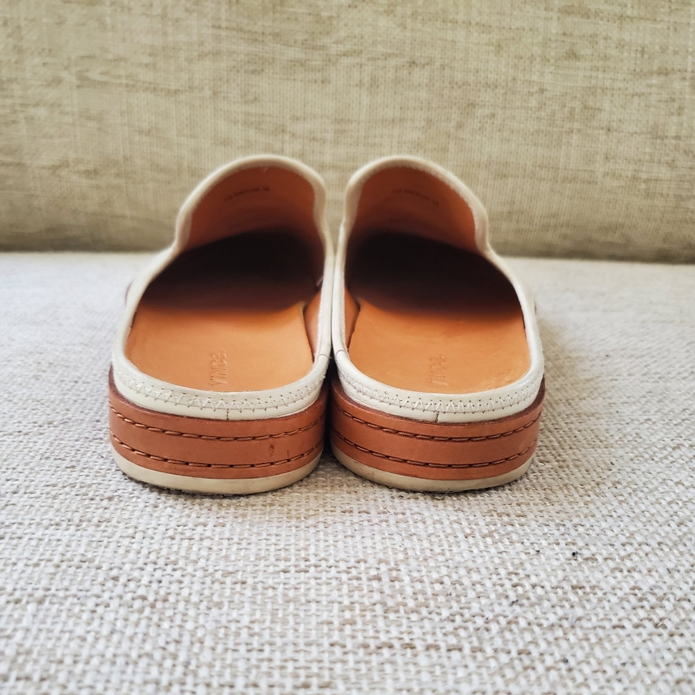 Vince White and Tan Leather-Trim Slip-On Mules - Picture 10 of 16